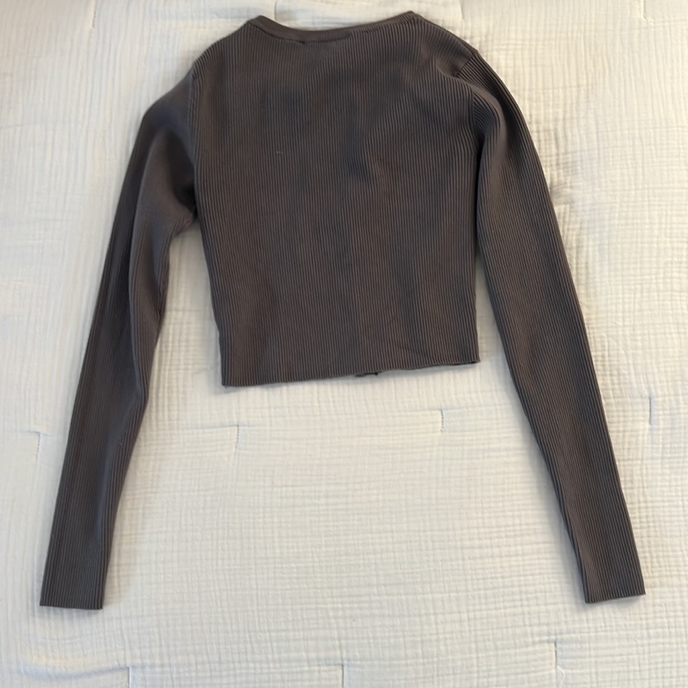 Womens Ribbed Button-Front Cardigan Sweater - Gray - Picture 8 of 8